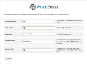 WordPress 3 page3 conf mysql 300x219 Aperçu des fonctionnalités, Installation et test de Wordpress 3.0 beta 2