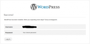 WordPress 3 page6 install successfull 300x148 Aperçu des fonctionnalités, Installation et test de Wordpress 3.0 beta 2