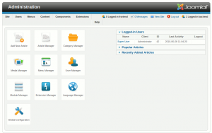 joomla 1 6 installer10 admin home 300x188 Nouveautés de Joomla 1.6   Howto dInstallation et Test