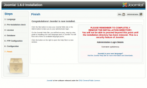 joomla 1 6 installer7 end install 300x180 Nouveautés de Joomla 1.6   Howto dInstallation et Test