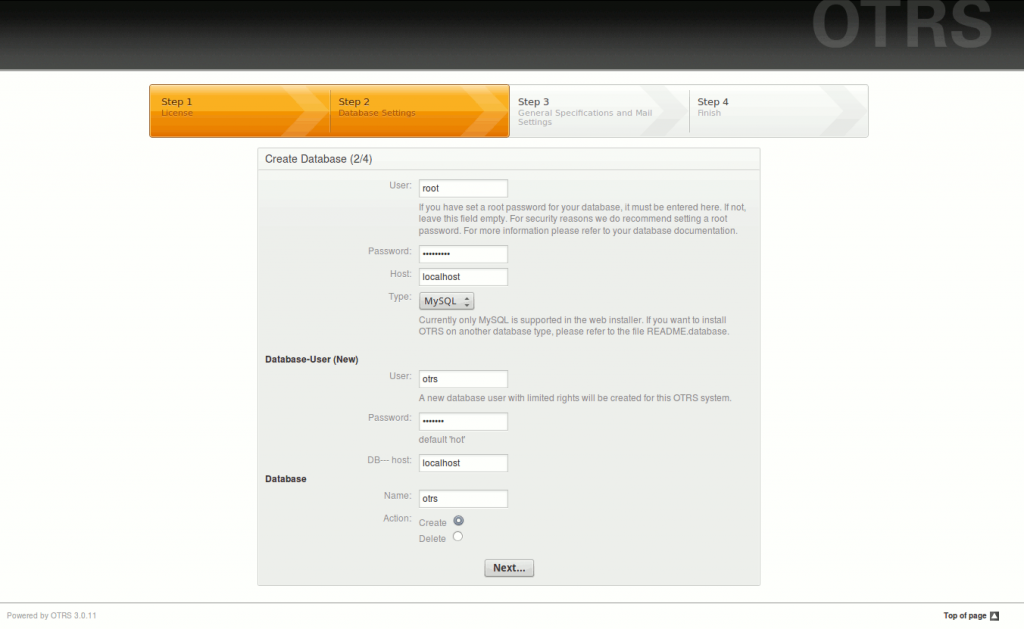 install create database 1024x629 Installer OTRS sur Ubuntu