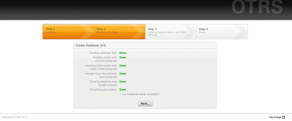 install create database successfully 1024x424 Installer OTRS sur Ubuntu